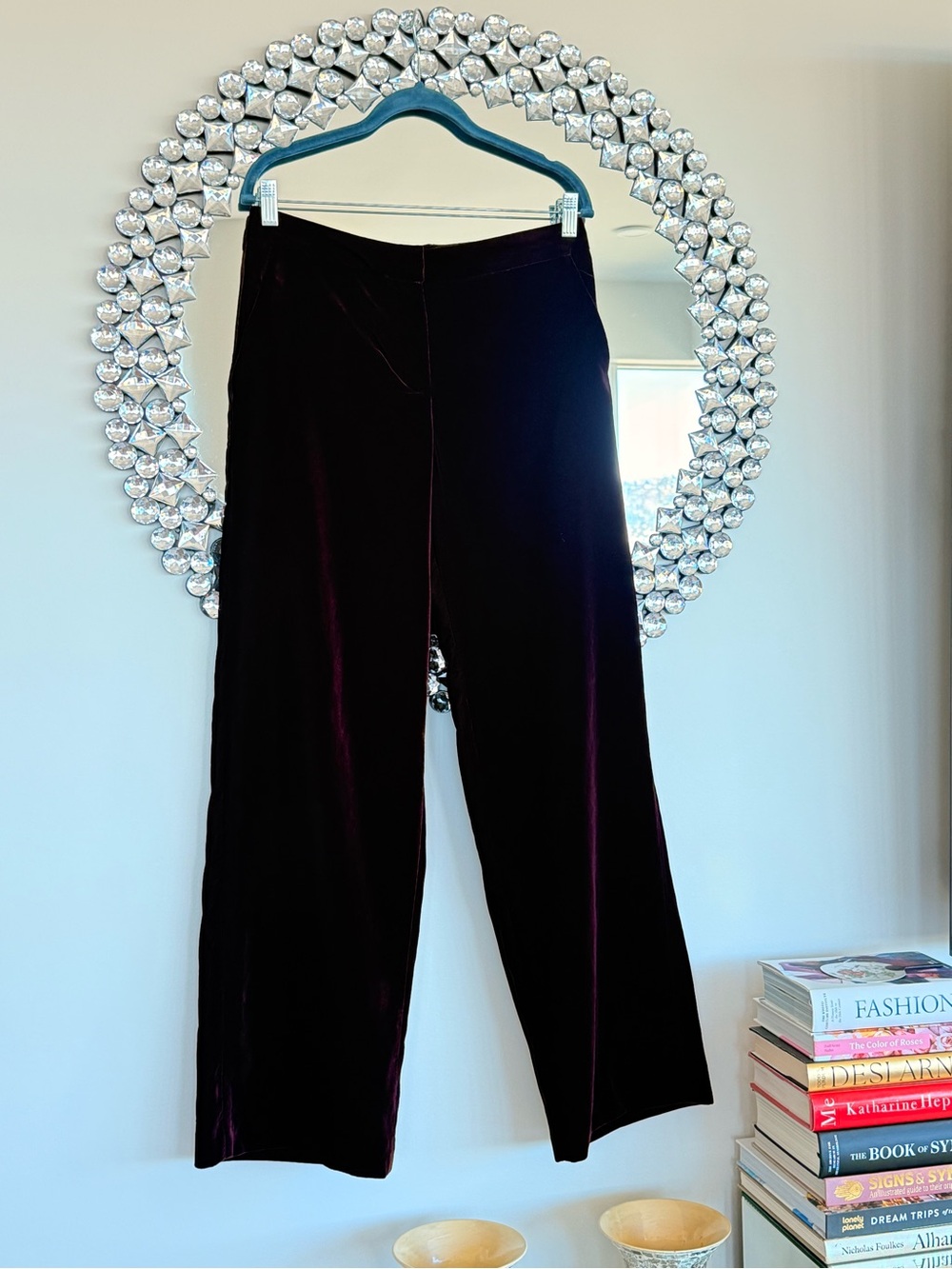Velvet Wide-Leg Pants - Deep Plum